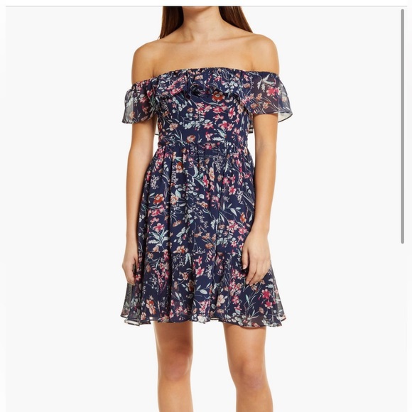 Lulus My Favorite Off the Shoulder Floral Minidress - Picture 1 of 3